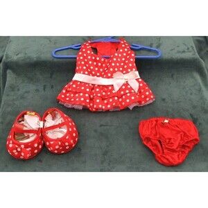 Build-A-Bear Workshop Red & White Polka Dot Dress with Matching Shoes + Undies